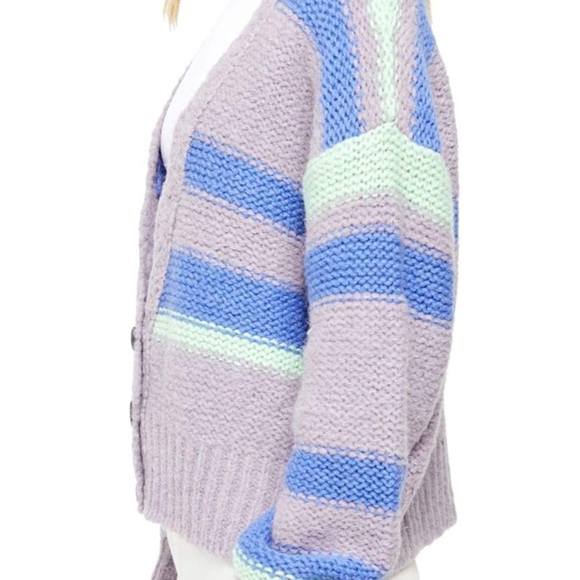 FREE PEOPLE Fine Time Sweater Cardigan‎ Wool Blend Striped M - Picture 3 of 11